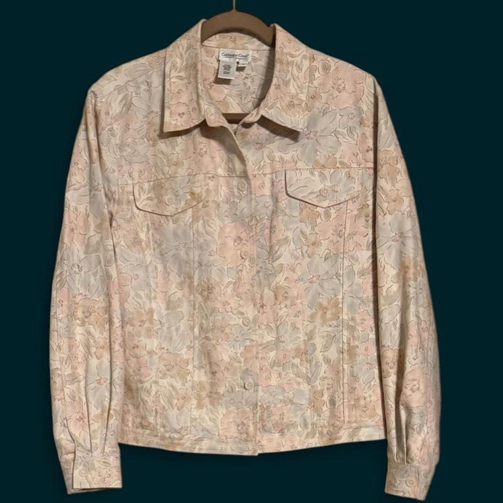 Coldwater Creek Spring Floral linen Jacket - Cream and Pink